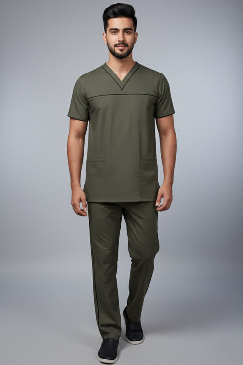 Men’s 3-Pocket V-Neck Scrub Set – Cotton-Polyester Blend